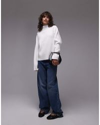 TOPSHOP - Gebreide Trui Met Ribbels En Opstaande Hals - Lyst