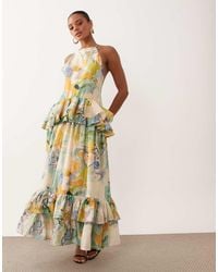 ASOS - Pinny Double Layer Maxi Dress With Ruffle Detail - Lyst