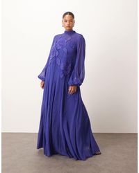 ARRANGE - Curve Applique Floral Tie Neck Blouson Sleeve Trapeze Maxi Dress - Lyst