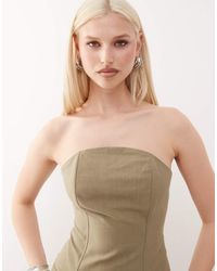 Lioness - Untamed Linen Look Cotton Seam Detail Bandeau Corset Top Co-ord - Lyst
