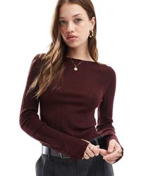 & Other Stories - Merino Wool Knitted Rib Fitted Top With Boat Neck And Split Cuffs - Lyst