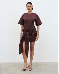 Pretty Lavish - Olivia Jersey Dropped Shoulder Tie Drape Detail Mini Dress - Lyst