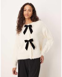 Lovedrobe - Velvet Bow Eyelash Knit Cardigan - Lyst