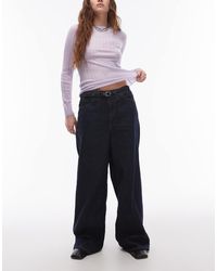 Mango - Jeans A Fondo Ampio Indaco Con Cintura - Lyst