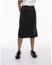 TOPSHOP - Lace Waistband Insert 90s Length Satin Bias Skirt - Lyst