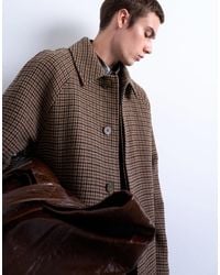 TOPMAN - Oversized Brushed Plaid Overcoat With Wool - Lyst