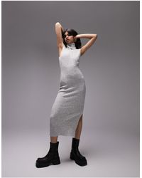 TOPSHOP - Knitted Sleeveless Funnel Split Side Maxi Dress - Lyst