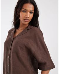 ONLY - – kurzärmlige hemdbluse aus leinenmix - Lyst
