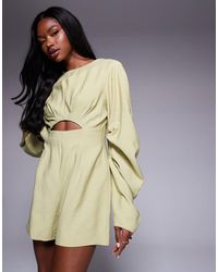 ASOS - Curved Sleeve Playsuit With Pleating Detail - Lyst