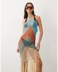 Kaiia - Exclusive Premium Halterneck Crochet Tassel Hem Maxi Dress - Lyst