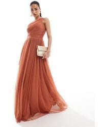 LACE & BEADS - Bridesmaid One Shoulder Tulle Maxi Dress - Lyst