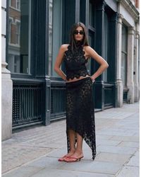 Lioness - Trophy Sheer Lace Intricate Floral Detail Asymmetric Skirt Co-ord - Lyst