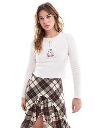 Miss Selfridge - Maglietta Corta A Maniche Lunghe A Coste Con Cerbiatto - Lyst