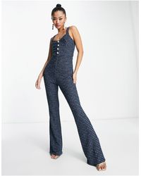ASOS - Boucle Button Front Jumpsuit With Flare Leg - Lyst