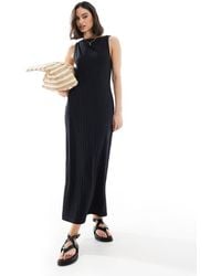 ASOS - Vestito Midi Senza Maniche A Coste Larghe Con Scollo A Barchetta - Lyst