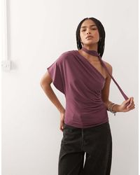 Reclaimed Vintage - One Shoulder Top With Ruching Detail And Scarf - Lyst