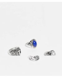 Reclaimed Vintage - Set Van 4 Uniseks Grunge Ringen Met Blauw Siersteentje - Lyst