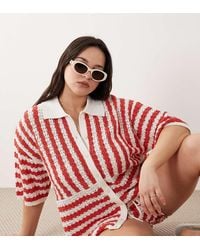 ASOS - Asos Design Curve Beach Knit Button Up Top - Lyst