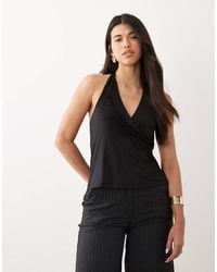 ASOS - Wrap Around Halter Top With Lace Trim - Lyst