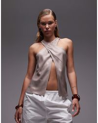 ASOS - Satin Wrap Front Halter Top - Lyst