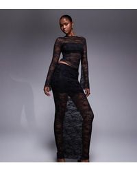 Kaiia - Exclusive Slinky Sheer Hem Lace Maxi Skirt Co-Ord - Lyst