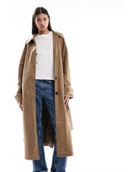 ASOS - Asos Design Tall Faux Suede Funnel Neck Trench Coat - Lyst