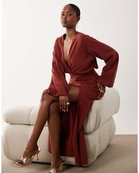 ASOS - Plunge Maxi Dress With Wide Cuffs And Side Split - Lyst