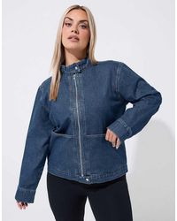 Yours Clothing - Funnel Neck Denim Jacket - Lyst