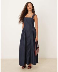 ASOS - – midi-jeanskleid mit seitlichen einsätzen an der brust - Lyst