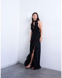 TOPSHOP - Deep Plunge Ruffle Maxi Gown - Lyst