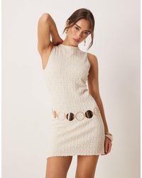 Mango - Cotton Mix Textured Round Neck Mini Dress With Lettuce Hem - Lyst