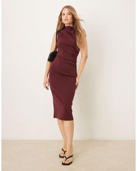 Mango - Robe mi-longue sans manches à col montant et détails froncés - foncé - Lyst