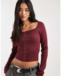 ASOS - Cotton Rib Square Neck Long Sleeve Top With Hook And Eye - Lyst
