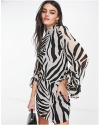 Mango - Sheer Zebra Mini Dress With Ruffle Sleeve - Lyst