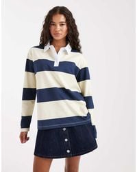 Miss Selfridge - Maglia Stile Rugby Oversize A Righe Color Blu E Latticello - Lyst