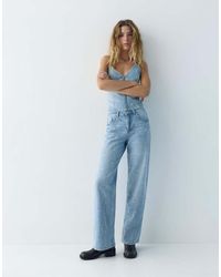 Pull&Bear - Jeans Met Rechte Pijpen En Strass-Steentjes - Lyst