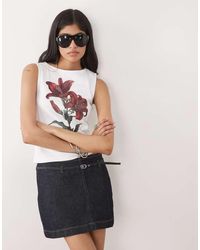 ASOS - Slash Neck Vest Top With Hotfix Flower Graphic - Lyst