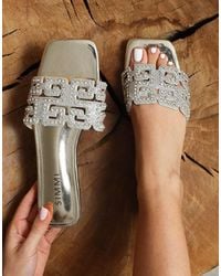 SIMMI - Rania Mirror Diamante Patterned Flat Sandals - Lyst