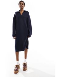 Monki - Knitted Polo Collar Midi Long Sleeve Dress - Lyst