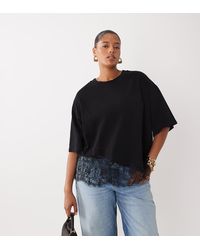 ASOS - Asos Design Curve Short Sleeve T-shirt With Lace Hem - Lyst