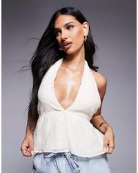Princess Polly - Sosna Embroidered Plunge Peplum Open Tie Back Top - Lyst