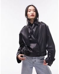 TOPSHOP - Faux Leather Cropped Trench Jacket - Lyst