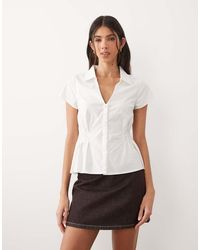 Gina Tricot - Cotton Rich Cinched Waist Crinkle Blouse - Lyst