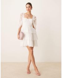 LACE & BEADS - Off Shoulder Corset Tulle Mini Dress - Lyst