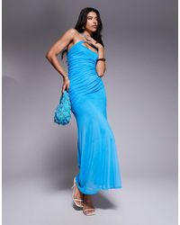 ASOS - Mesh Asymmetric Strappy Back Ruching Maxi Dress - Lyst