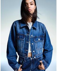 Bershka - Veste en jean à strass - jean - Lyst
