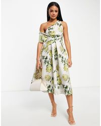 ASOS Velvet Bare Shoulder Prom Midi Dress in Red - Lyst