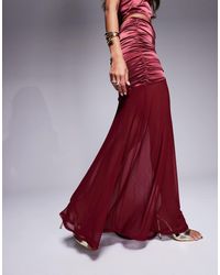 ASOS - Jupe d'ensemble longue et froncée en satin stretch avec ourlet en tulle - baie - Lyst