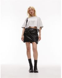 Topshop Unique - Leather Look Tie Front Mini Skirt - Lyst