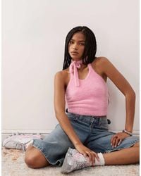 Collusion - Top Con Cuello Halter Y Lazada De Punto Mullido De - Lyst